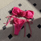 Solid Color Rose Tube Top Drawstring Strap Split Swimsuit Bikini Bella Mia