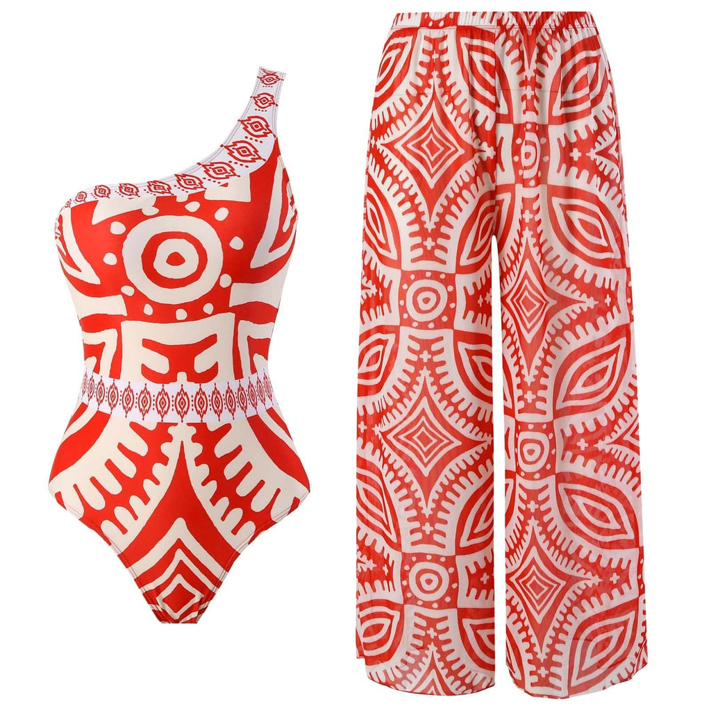 Sexy Swimsuit Women Conservative Cover Belly Lace-up Swimsuit Spring Mesh Beach Pants Suit Bella Mia