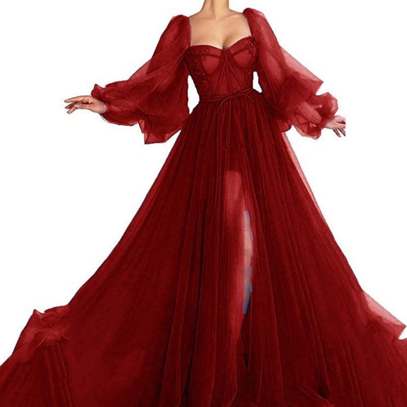 Summer Women Clothing Graceful Fashionable Dress Mesh Split Expansion Dress Wedding Evening Dress Bella Mia