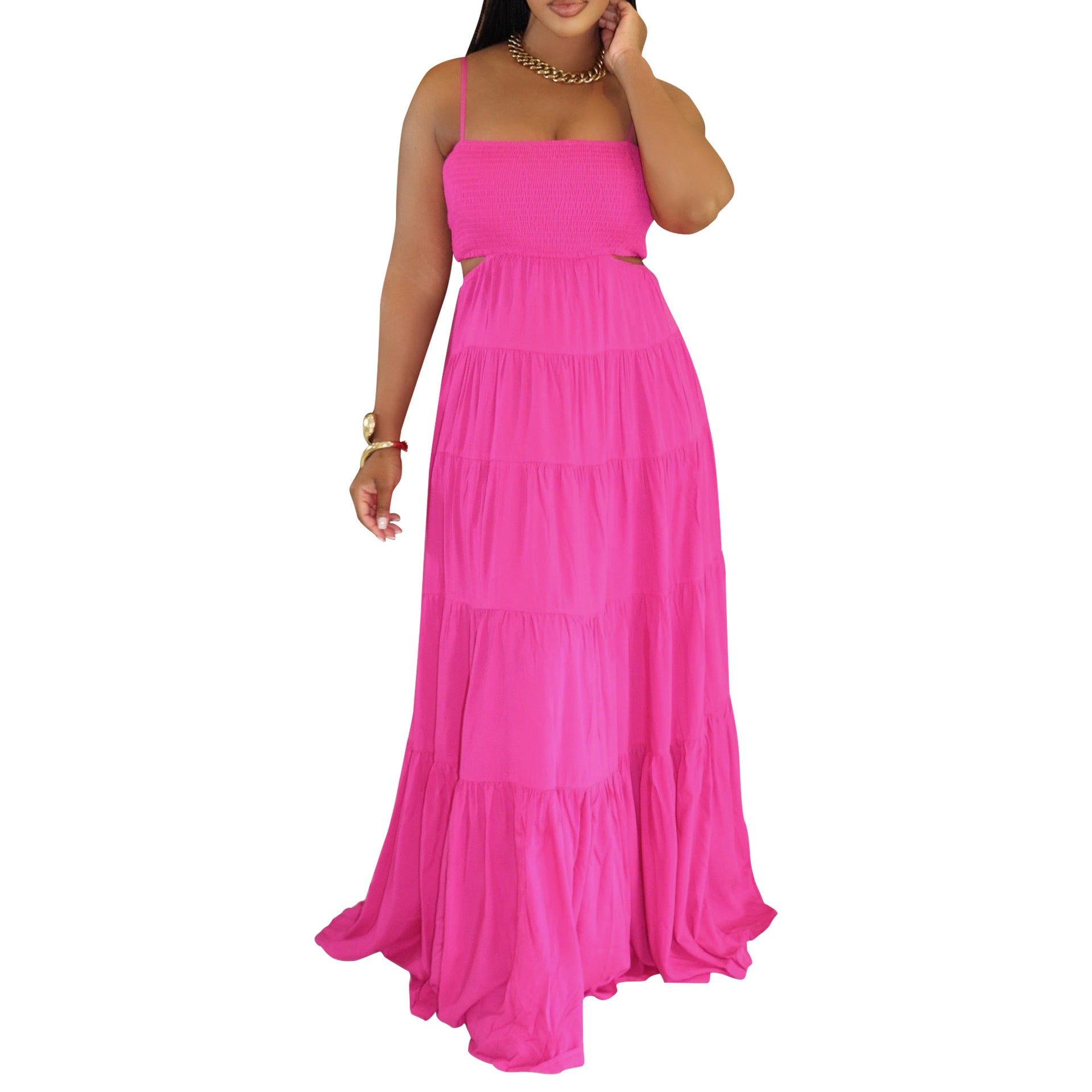 Women Clothing Spaghetti Straps Sleeveless Dress Bohemian Tiered Dress Maxi Dress Summer Bella Mia