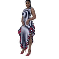 Women Clothes Stitching Printing Striped Stitching Wooden Ear Sleeveless Vest Dress Bella Mia