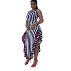 Women Clothes Stitching Printing Striped Stitching Wooden Ear Sleeveless Vest Dress Bella Mia