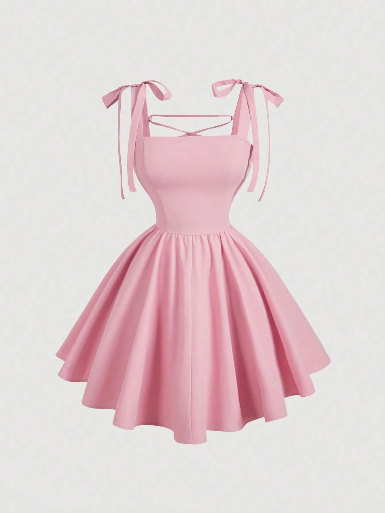 Slimming Flounce Square Collar Summer Dress French Sweet Spicy Pink Bow Bandage Sexy Sling Dress