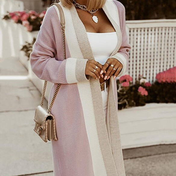 Autumn Winter Long Sweater Coat Women Color Matching Simple Elegant Loose Casual Long Cardigan Women Sweater Bella Mia