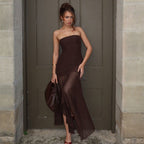 Women Clothing Spring Sexy Tube Top off Neck Mesh Stitching Dress Bella Mia
