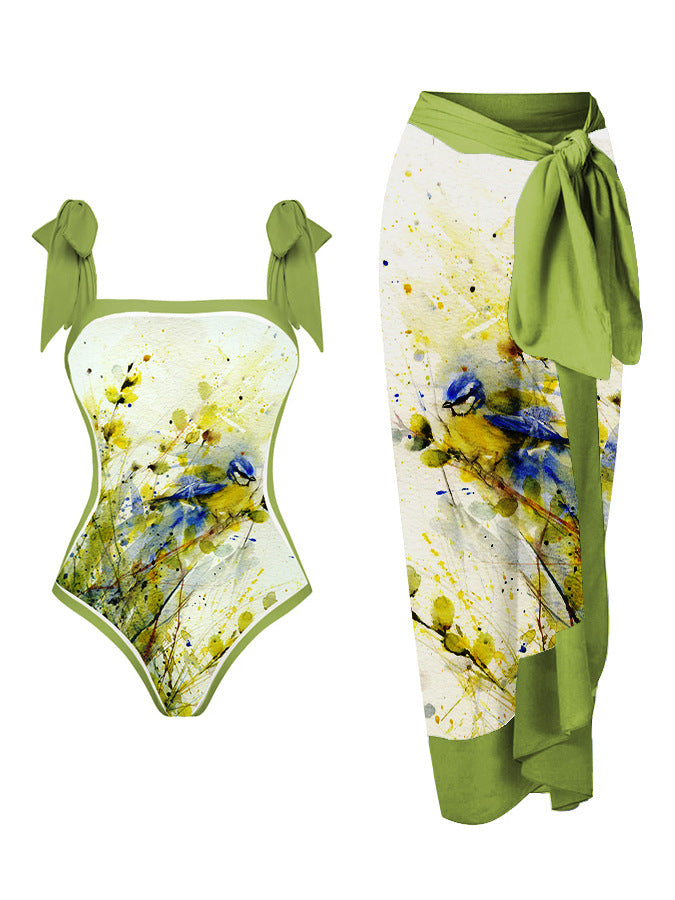 Swimwear Multi Color Printed Chiffon Dress One Piece Sunscreen Swimsuit Bella Mia