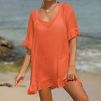 Bamboo Flounced Beach Cover Up Sexy Backless Seaside Sun Protection Shirt Bikini Cover Bella Mia
