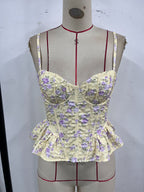 Spring Summer Floral Irregular Asymmetric Ruffled Light Slimming Sexy Backless Lace up Wrapped Chest Bella Mia