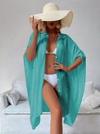 Bamboo Cotton Shirt Loose Beach Cardigan Vacation Sun Protection Clothing Beach Cover Up Swimsuit Outwear Cardigan Bella Mia