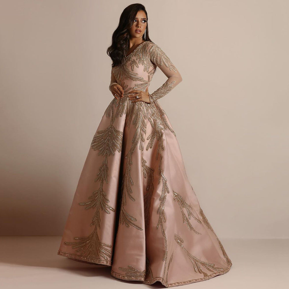 Women Clothing Gilding Large Sleeve Dress Cocktail Sexy Evening Dress Pink Bella Mia