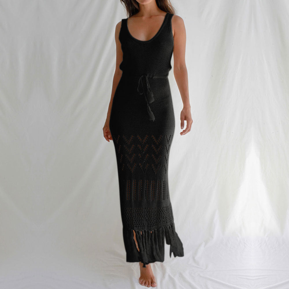 Sunscreen Beach Dress Hollow Out Cutout out Strap Women Maxi Dress with Tassel Bikini Swimsuit Blouse Bella Mia