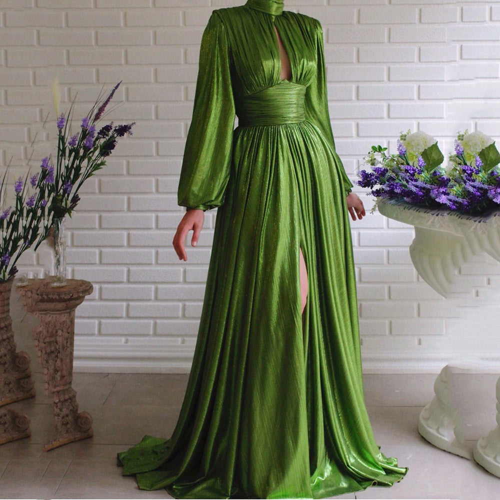Spring Summer Popular Color Tight Waist Halter Large Swing Sexy Avocado Green Dress Maxi Dress for Women Bella Mia