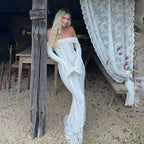 Autumn Winter Women Clothing off Neck Sexy Long Sleeve off Shoulder Lace Hollow Out Cutout out Slim Fit Fishtail Bella Mia