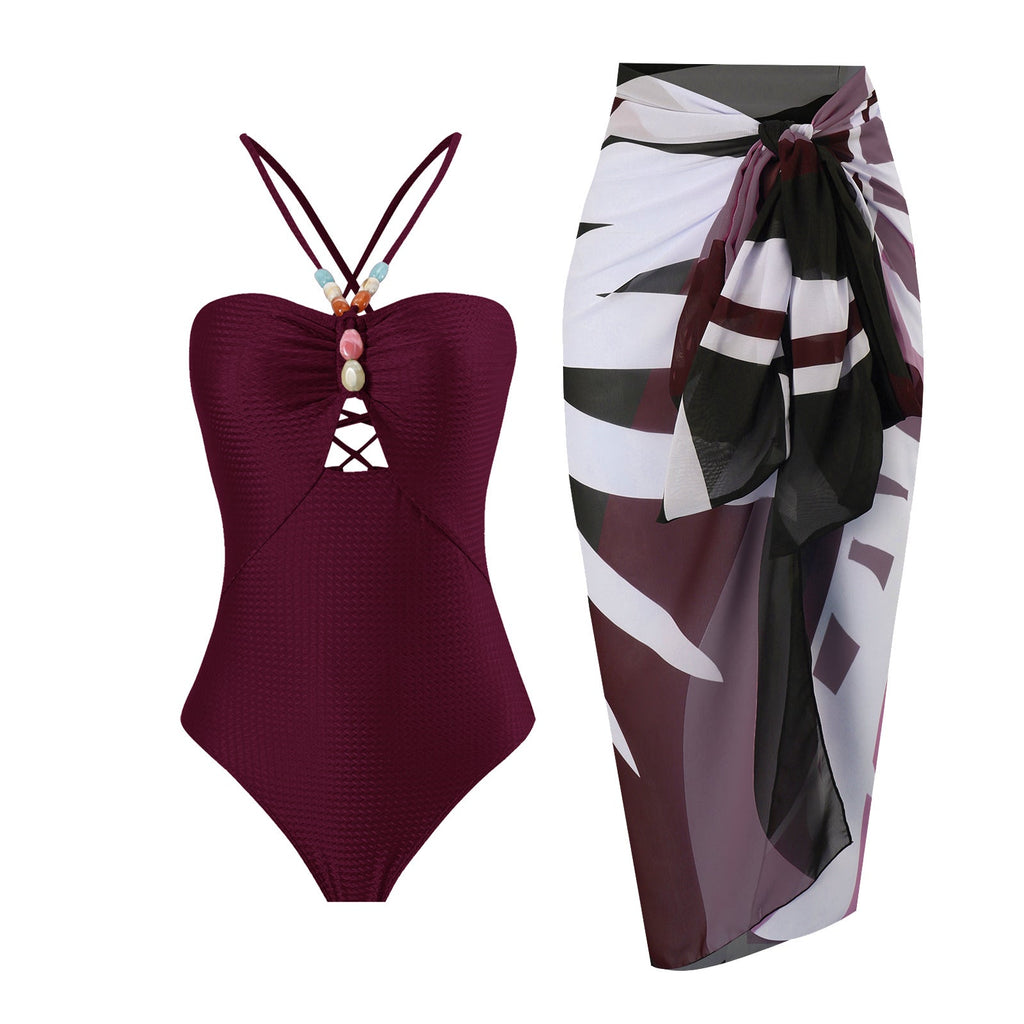 Arrival Solid Color One Piece Women Swimwear Suit French Retro Covering Belly Thin Swimming Bella Mia