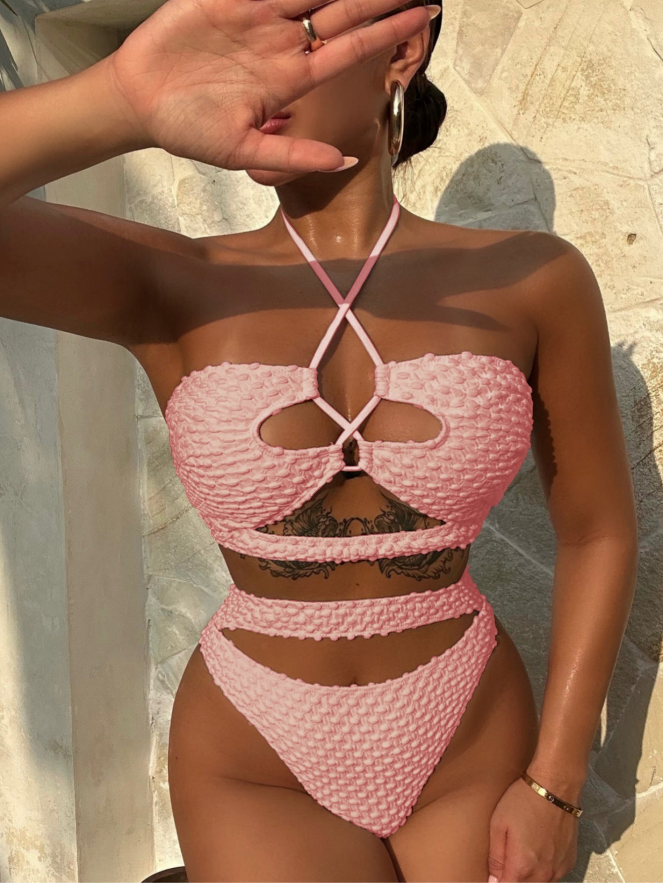 Luoguo Bikini Beige Sexy Swimsuit Women Split Drawstring Swimsuit Bella Mia