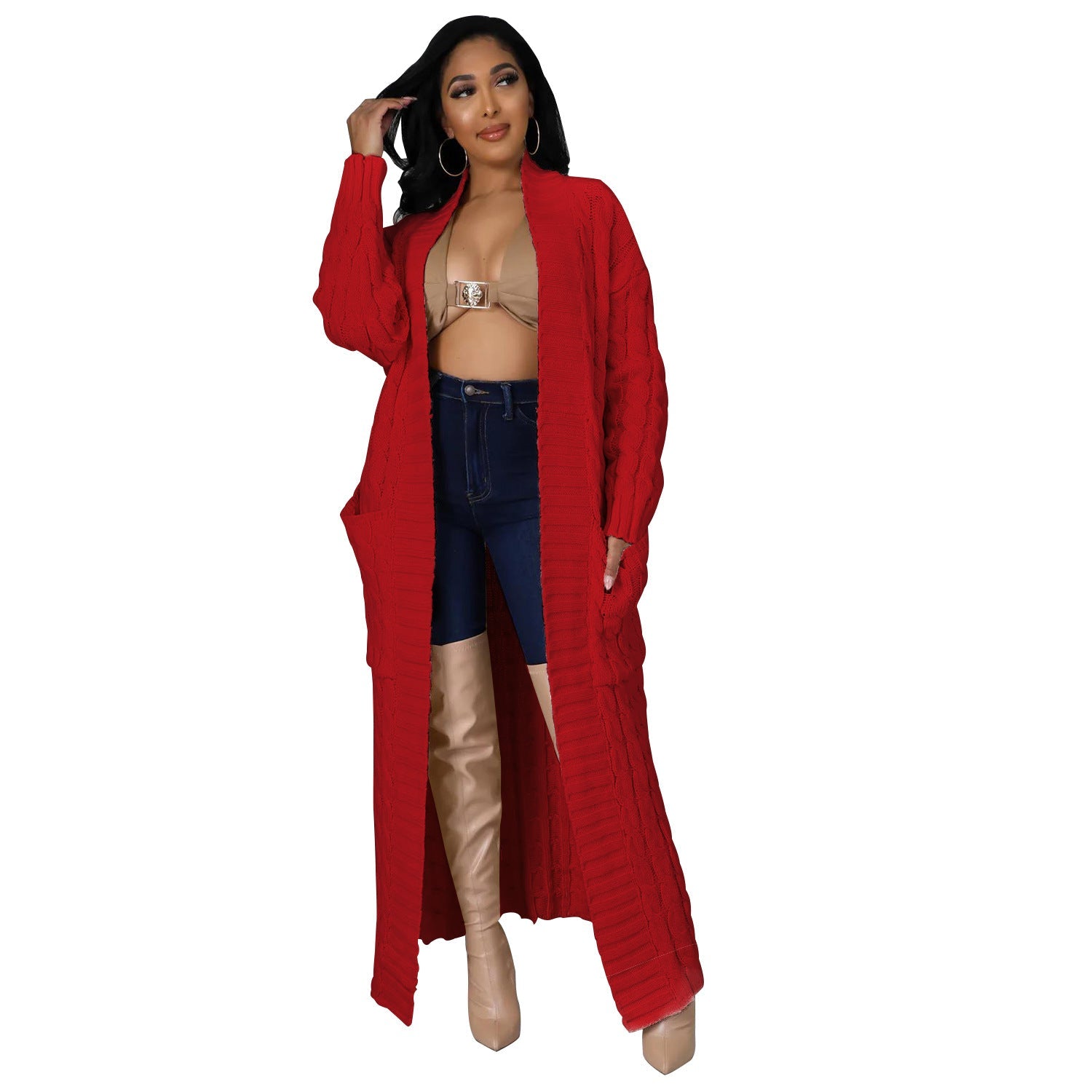 Autumn Winter Women Clothing Sexy Casual Long Sleeve Long Sweater Coat Bella Mia