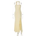 Women Clothing Summer Tube Top Slit Slim Fitting Solid Color Dress Bella Mia