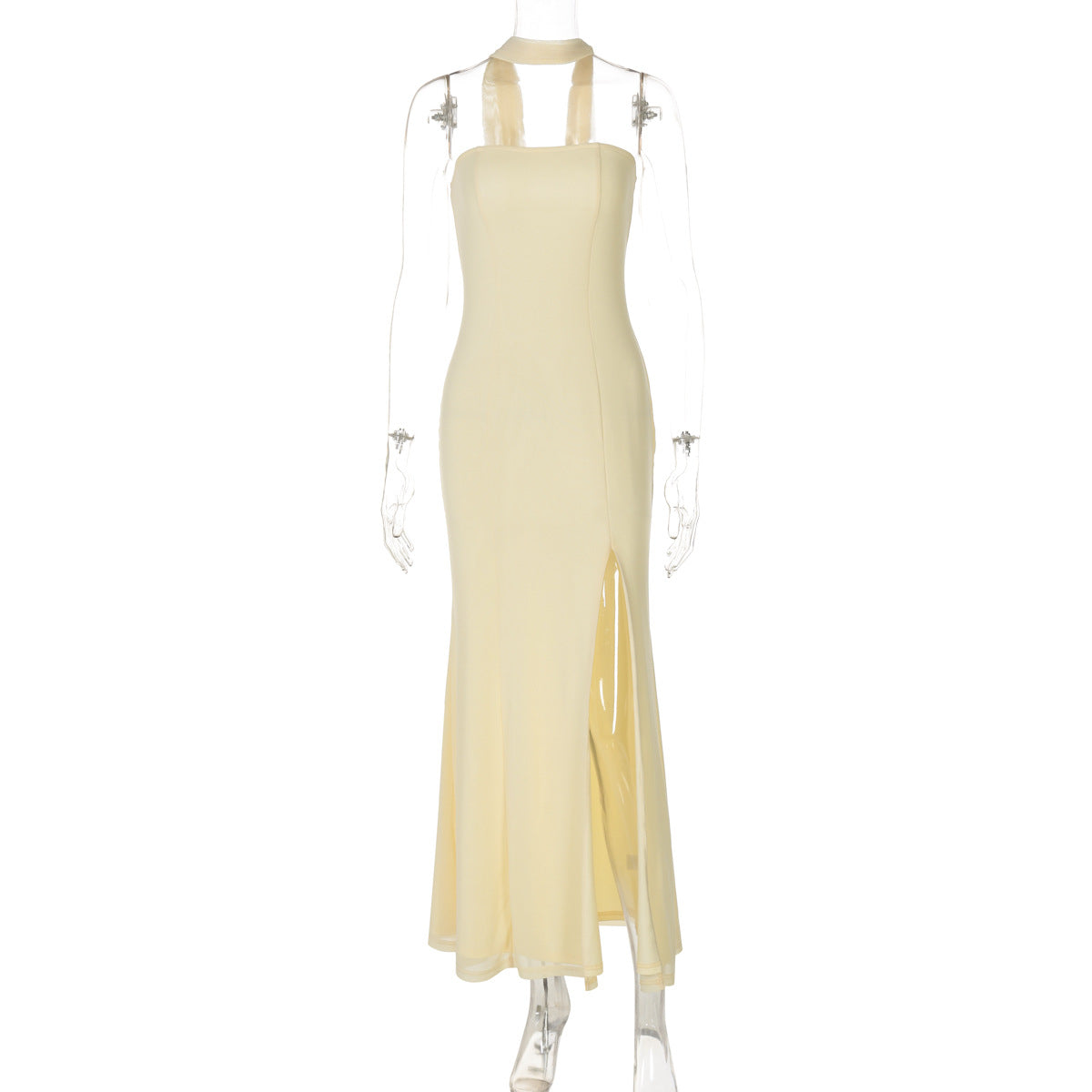 Women Clothing Summer Tube Top Slit Slim Fitting Solid Color Dress Bella Mia