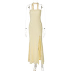 Women Clothing Summer Tube Top Slit Slim Fitting Solid Color Dress Bella Mia