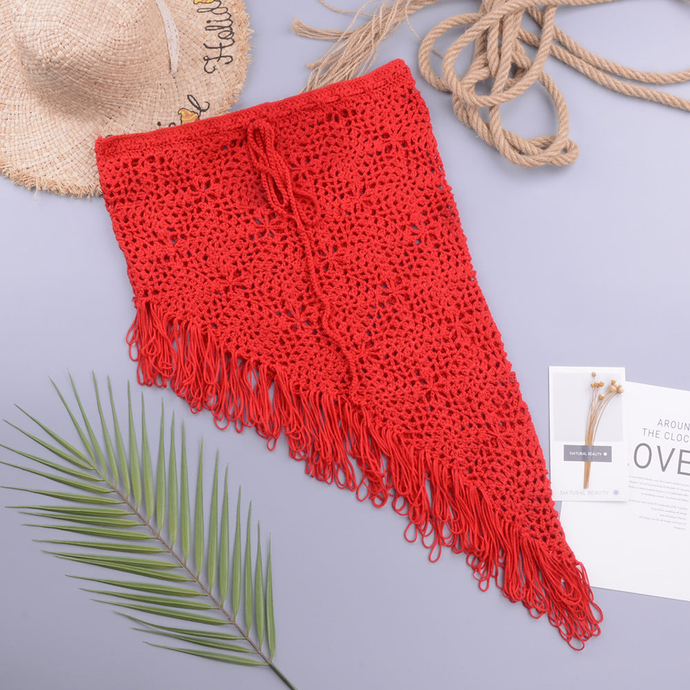 Spring Summer Women Clothing Sexy See-through Hollow Out Cutout Knitted Dress Open Oblique Tassel Beach Skirt Bella Mia