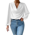 Long Sleeved Shirt Loose Draped V neck Top T shirt Women Clothing Bella Mia