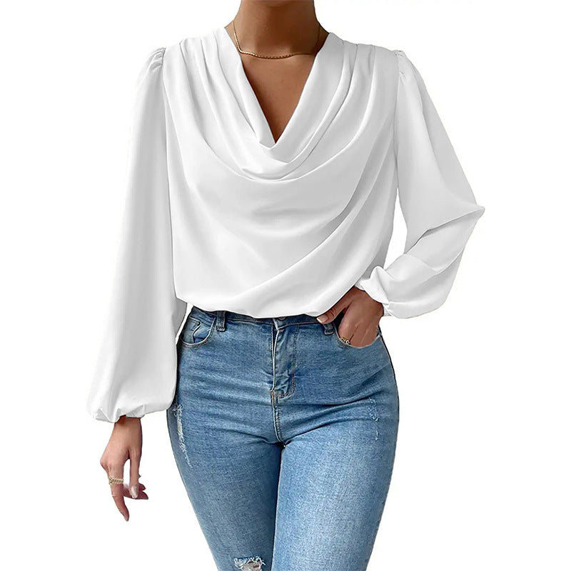 Long Sleeved Shirt Loose Draped V neck Top T shirt Women Clothing Bella Mia