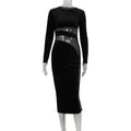 Women Clothing Fall Winter High Sense Sequin Stitching Slim Velvet Sheath Dress Maxi Dress Bella Mia