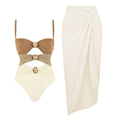 Round Buckle Decorative Color Matching Hollow Out Cutout out Swimsuit Set Women Bella Mia