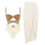 Round Buckle Decorative Color Matching Hollow Out Cutout out Swimsuit Set Women Bella Mia