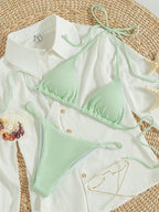 Printing Halter Spaghetti Straps Sexy Bikini Pleated Lace up Triangle Spring Split Swimsuit Bella Mia