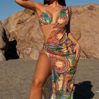 Leopard Print Halter Three Piece Mesh Swimsuit Women Bikini Sun Protection Sexy Swimsuit Bella Mia