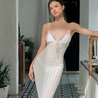 Spring Women Clothing Sexy Lace V neck Backless Bow Sling Dress Bella Mia