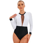 Sports Long Sleeve Surfing Women Sun Protection Sexy Mesh Backless One Piece Swimsuit Bella Mia