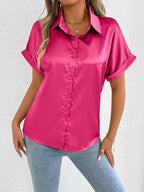 Women Clothes Summer Blue Color Satin Shirt Women Satin Shirt Bella Mia