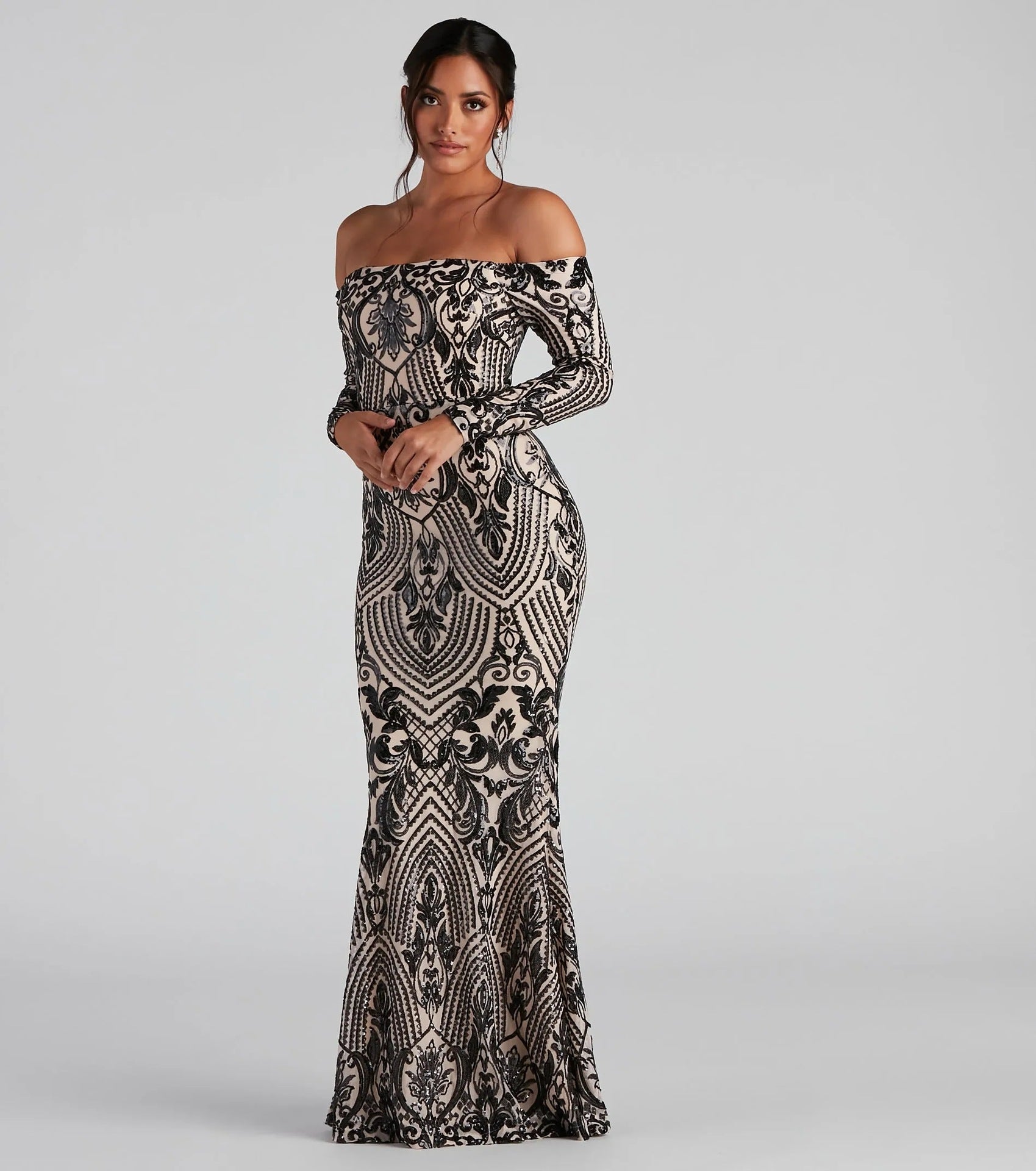 Women Elegant Sequ Sexy off Neck Dress Cocktail Evening Maxi Dress Bella Mia