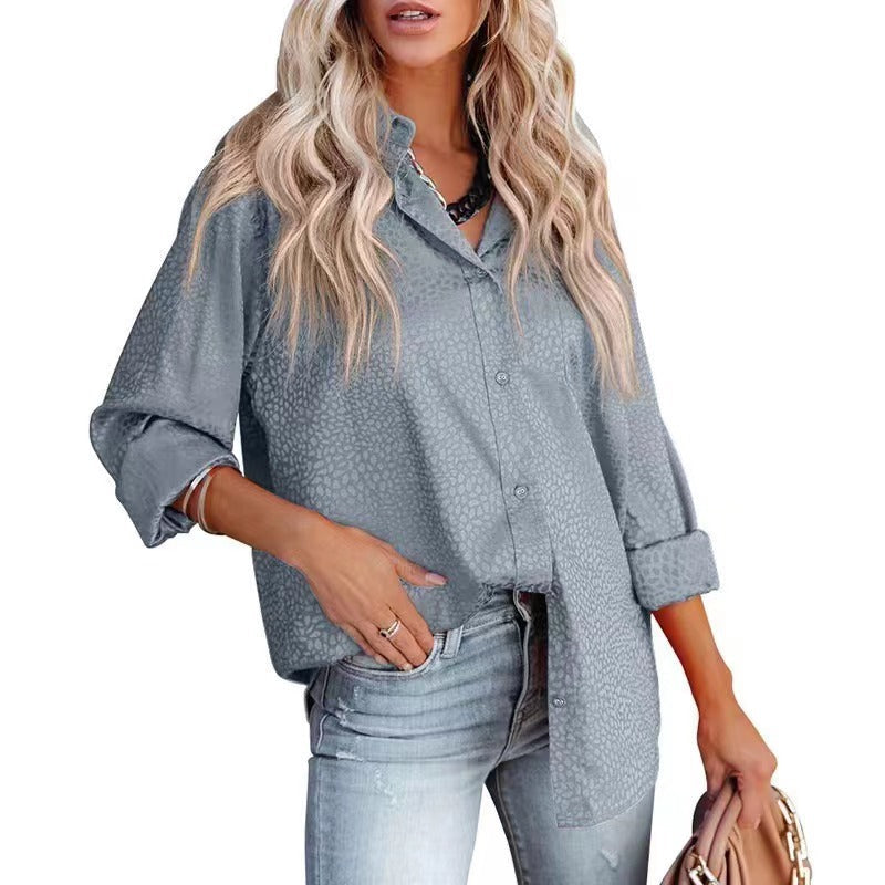 Women Shirt Autumn Comfort Satin Gravel Pattern Long Sleeve Loose Women Top Bella Mia