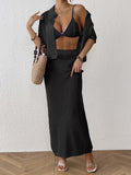 Women Women Clothing Sexy Woven Hollow Out Cutout out Polo Collar Button Short Top Skirt Two Piece Sets Bella Mia