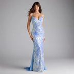 Women Party V neck Blue Sequined Sexy Dress Evening Dress Bella Mia