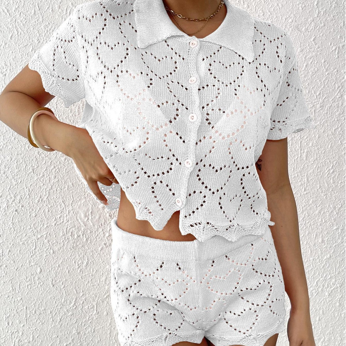 Women Two Piece Sets Beach Cover up Women Clothing Polo Collar Top Mini Hip Pants Shorts Two Piece Sets Bella Mia