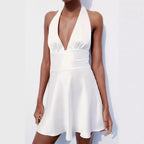 White Dress Summer Backless Women Wear Silk Satin Halter Dress Bella Mia