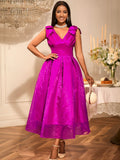 Sexy V neck Bow Sleeveless Dress High Waist Slim Fit Elegant Party Evening Dress Bella Mia