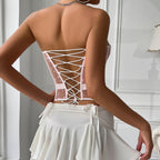 Sexy Women Clothing Spring Summer Pink with Dots Sexy Boning Corset Waist Shaping Wrapped Chest Vest Bella Mia