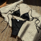 Solid Color Creative Stitching Pearl Floral Accessories Sexy Split Swimsuit Bikini Bella Mia