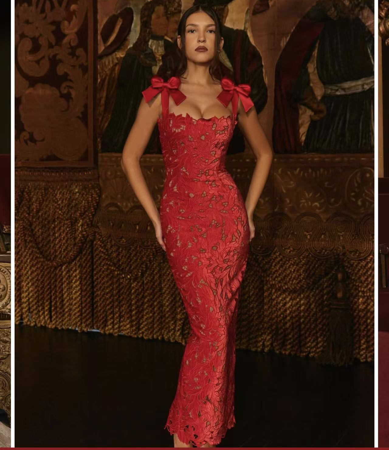 Spring Summer Entry Lux Bow High Sense Embroidered Hollow Out Cutout Sheath Dress Bella Mia