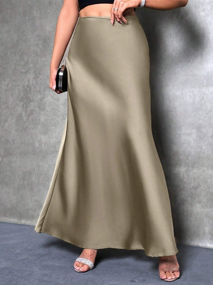 Satin Skirt Autumn Winter Simple A line Long Skirt Women Clothing Bella Mia