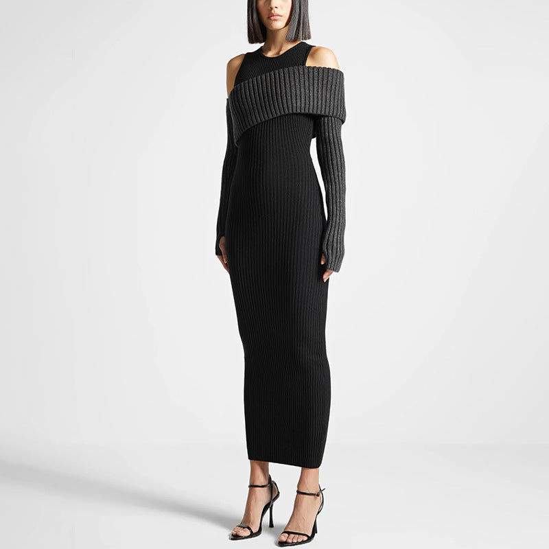 Autumn Elegant Slim Fit Slimming Patchwork Dress Socialite Knitted Dress for Women Bella Mia