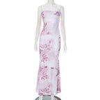 Women Clothing Tube Top Backless Floral Print Stitching Lining Sheath Dress Bella Mia