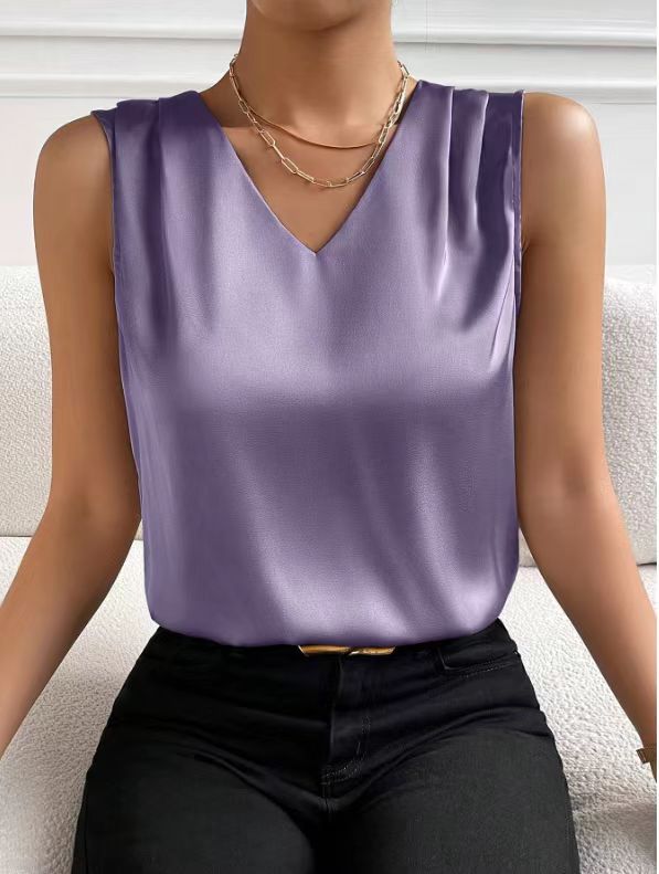 Women Satin Tank Top Office Vest Bottoming Top Bella Mia