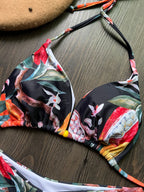 Bikini Digital Printed Sexy Lace Up Halterneck Triangle Split Swimsuit Women Bella Mia