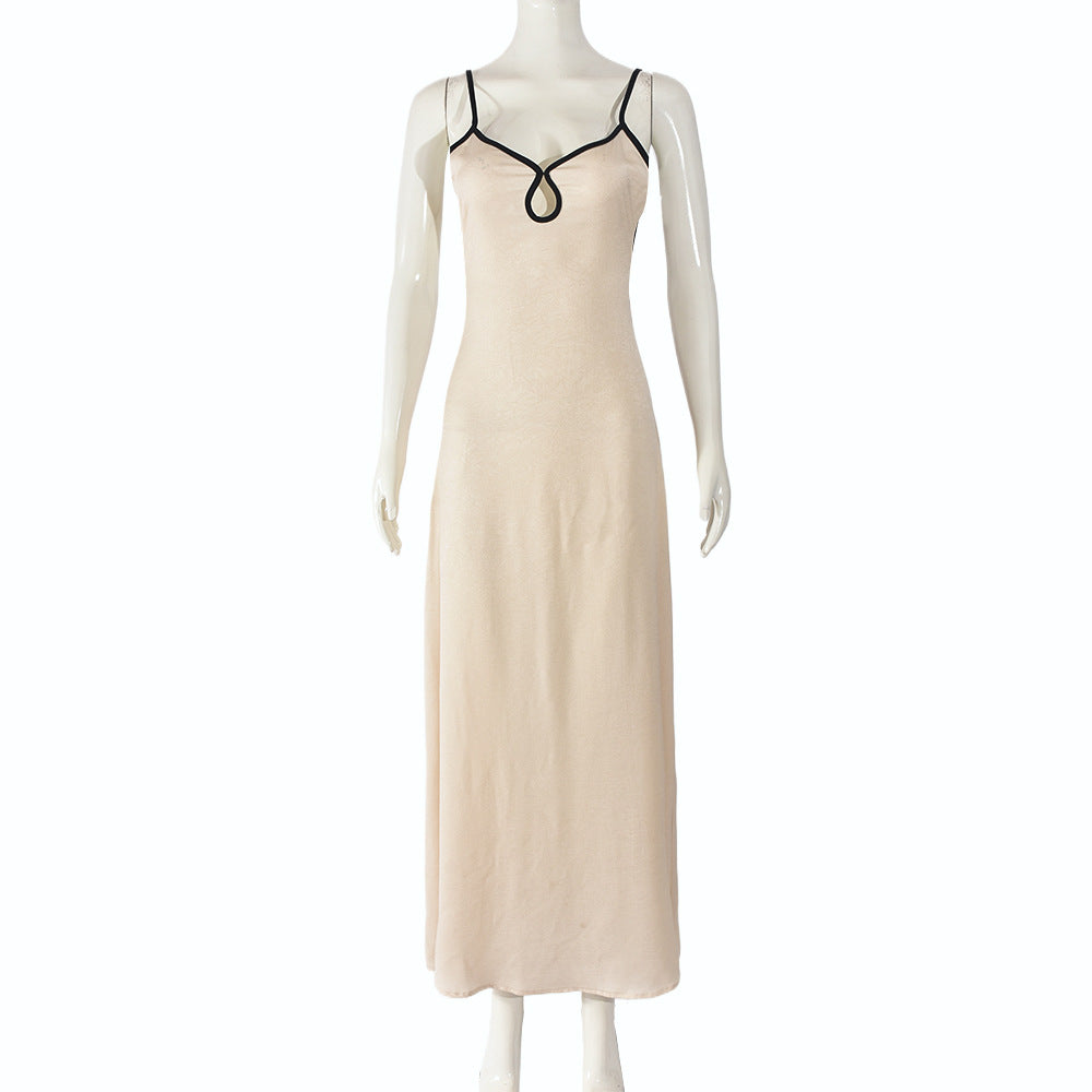 Spring Summer Sexy Women Clothing Dress Contrast Color Slim Fit Backless Halterneck with Suspenders Hip Dress Bella Mia